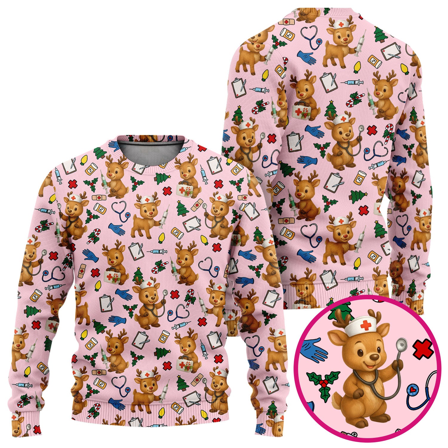 Christmas Scrub Tops and Pants - Reindeer Pattern Nurse Scrub Set - Cute Holiday Medical Print Scrubs for Women RN LPN CNA