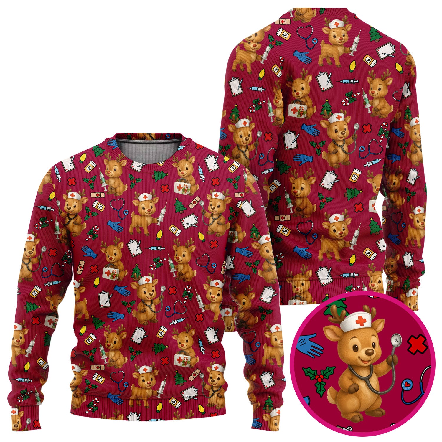 Christmas Scrub Tops and Pants - Reindeer Pattern Nurse Scrub Set - Cute Holiday Medical Print Scrubs for Women RN LPN CNA