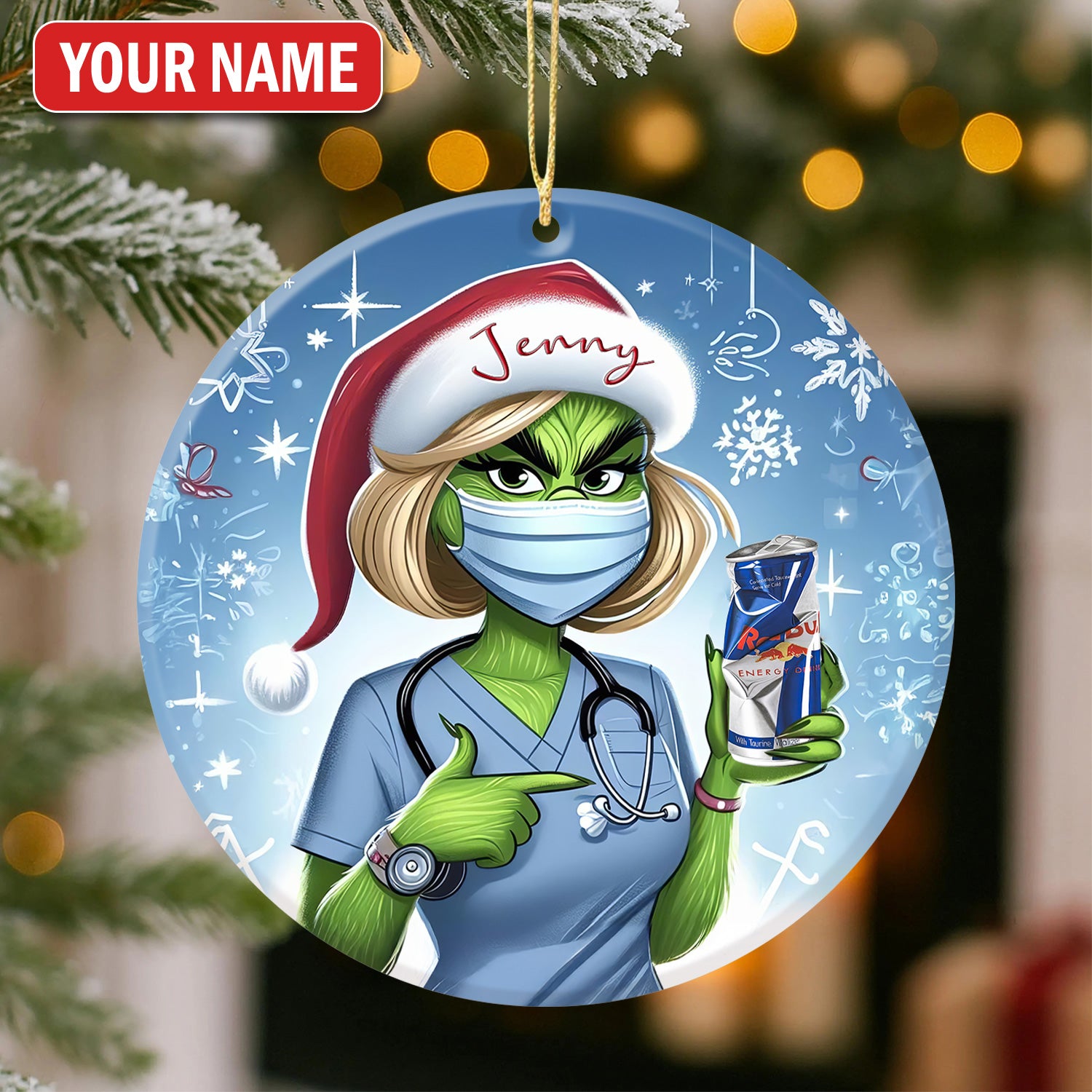 Personalized Nurse Ceramic Ornament, Funny Grinch Holiday Gift, RN LPN CNA Healthcare Workers Gift