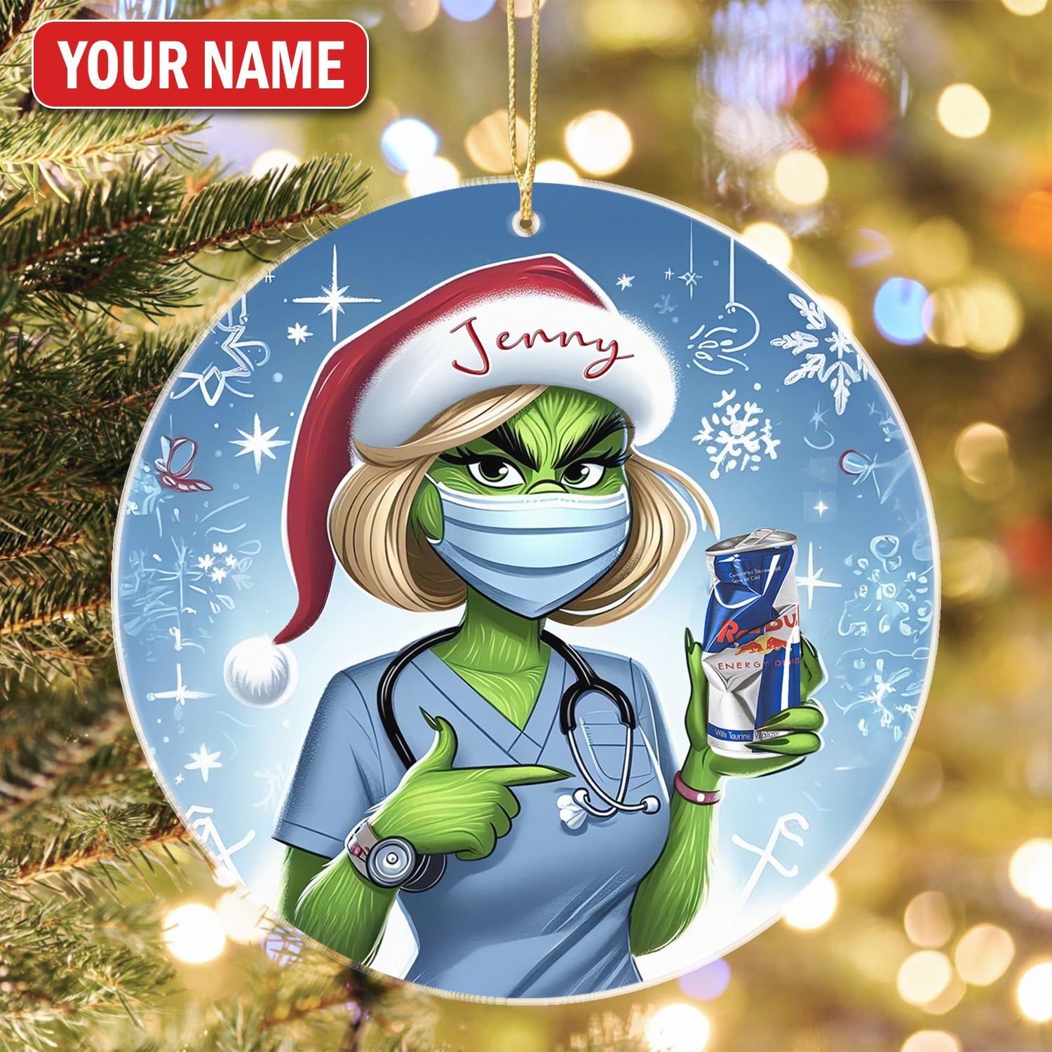Custom Nurse Christmas Ornament, Funny Grinch Holiday Gift, RN LPN CNA Xmas Decoration