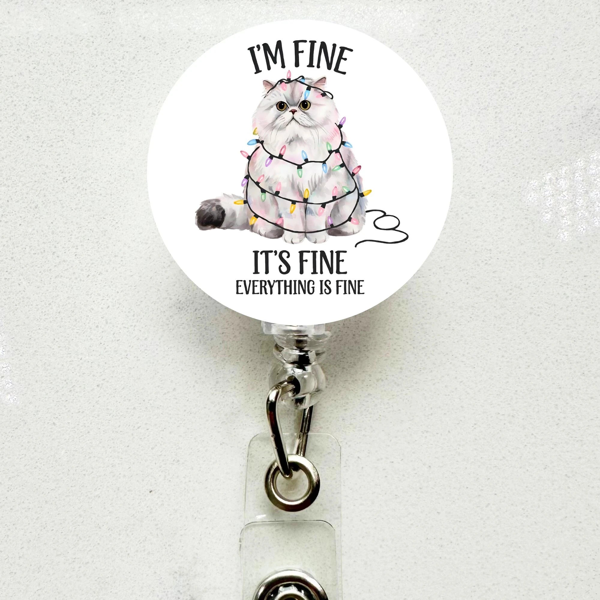 Funny Cat Badge Reel – 'I'm Fine' Retractable ID Holder