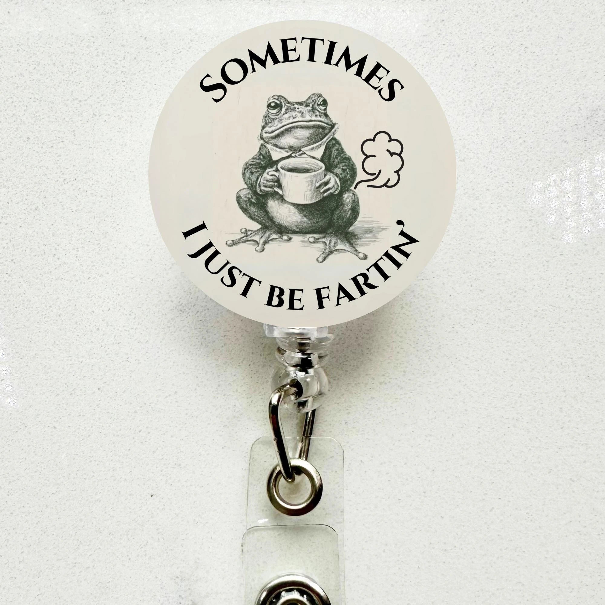 Funny Frog Fartin’ Badge Reel – Retractable ID Holder, Work Accessory, Gift for Coworkers