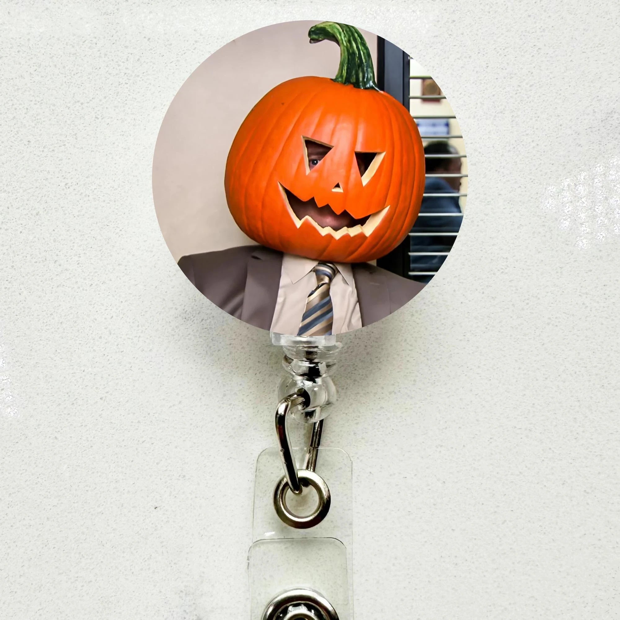 Dwight Schrute Pumpkin Badge Reel Funny Office Halloween ID Holder