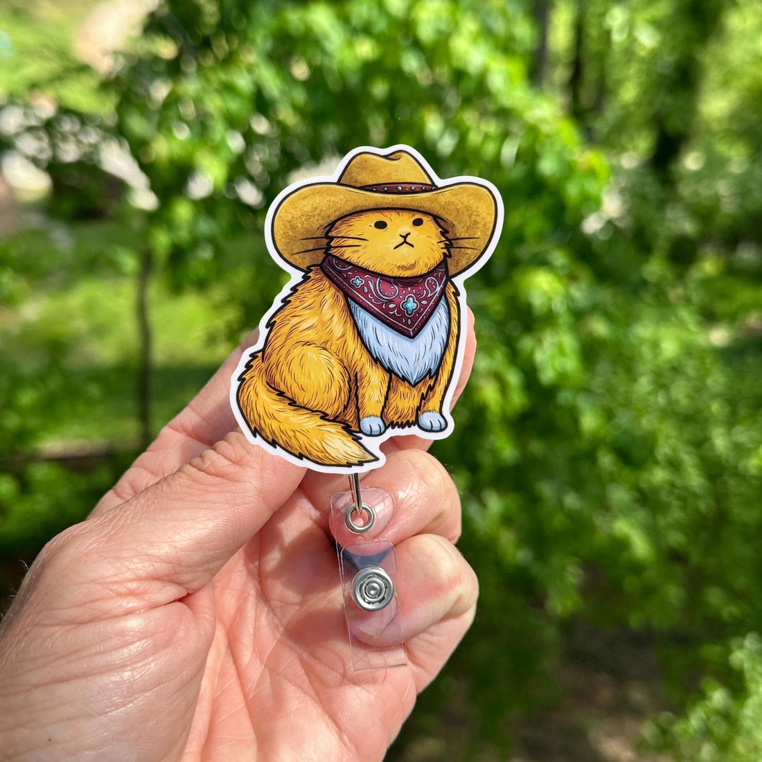 Yellow Cat Cowboy Badge Reel – Retractable Nurse ID Holder
