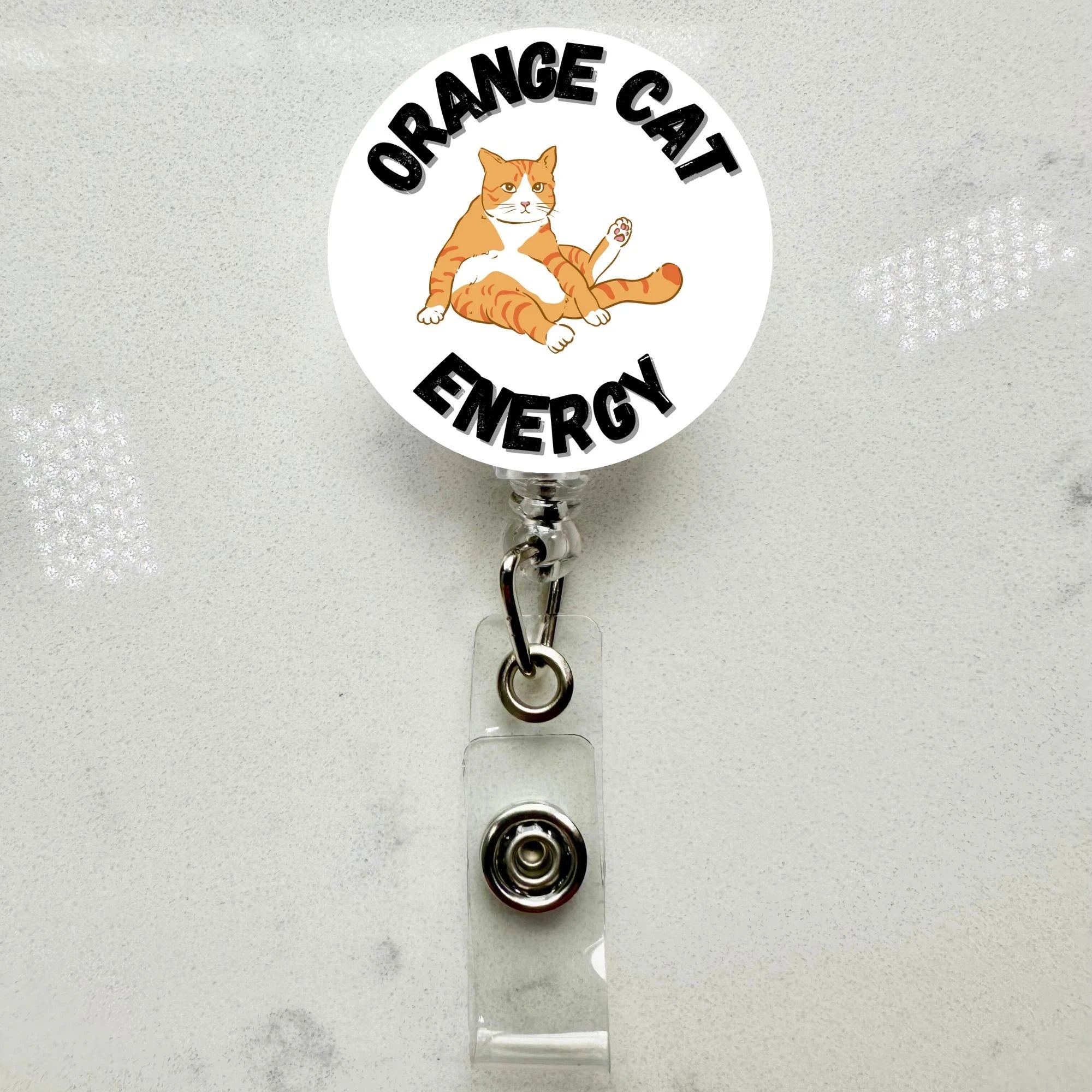 Orange Cat Energy Badge Reel Funny Retractable ID Holder