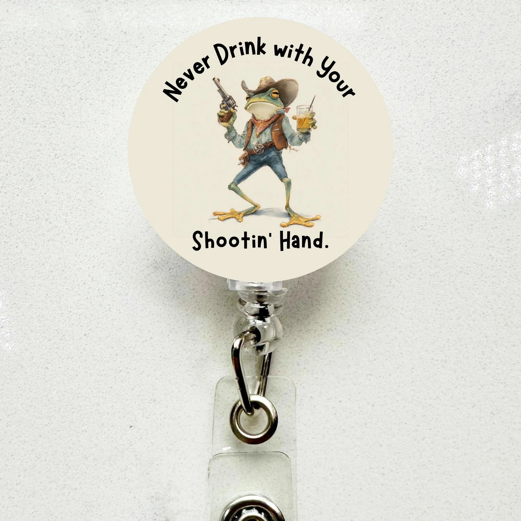 Funny Frog Badge Reel – Drink in Hand Retractable ID Holder for Nurses &amp; Staff