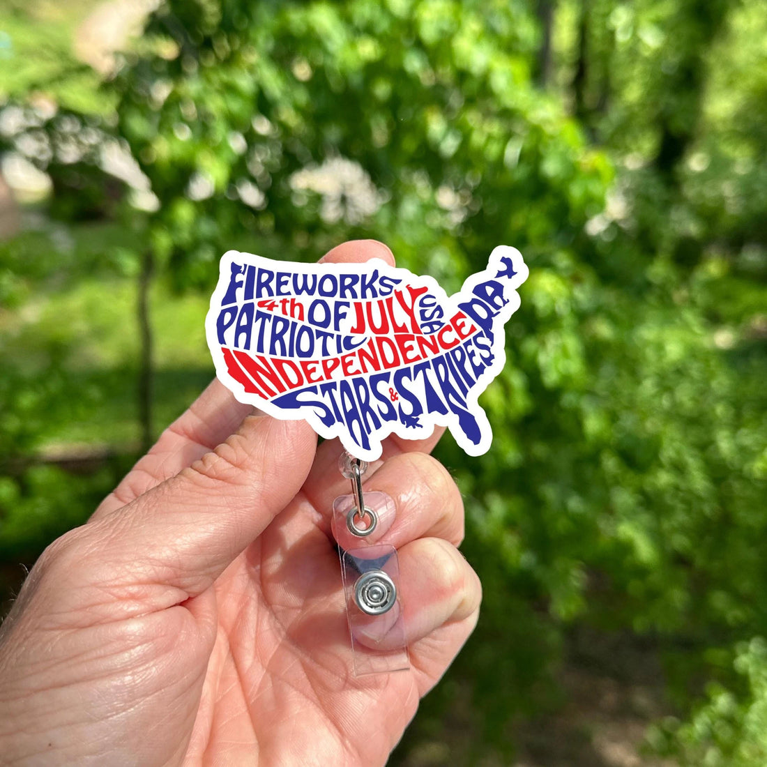 4th of July Badge Reel – USA Patriotic ID Holder, Retractable American Flag Clip