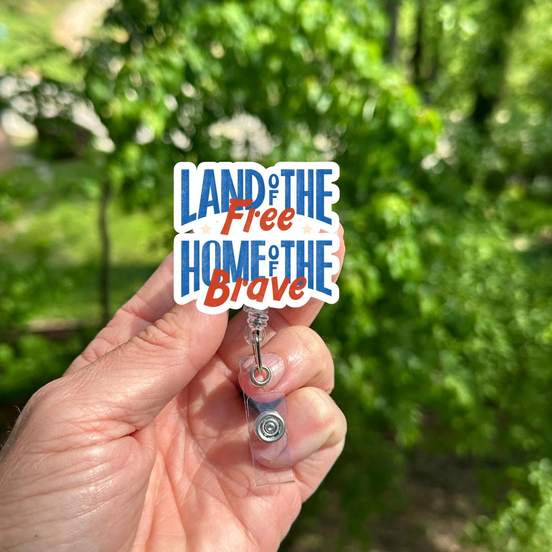 Patriotic Land of the Free Badge Reel, USA Americana Retractable ID Holder