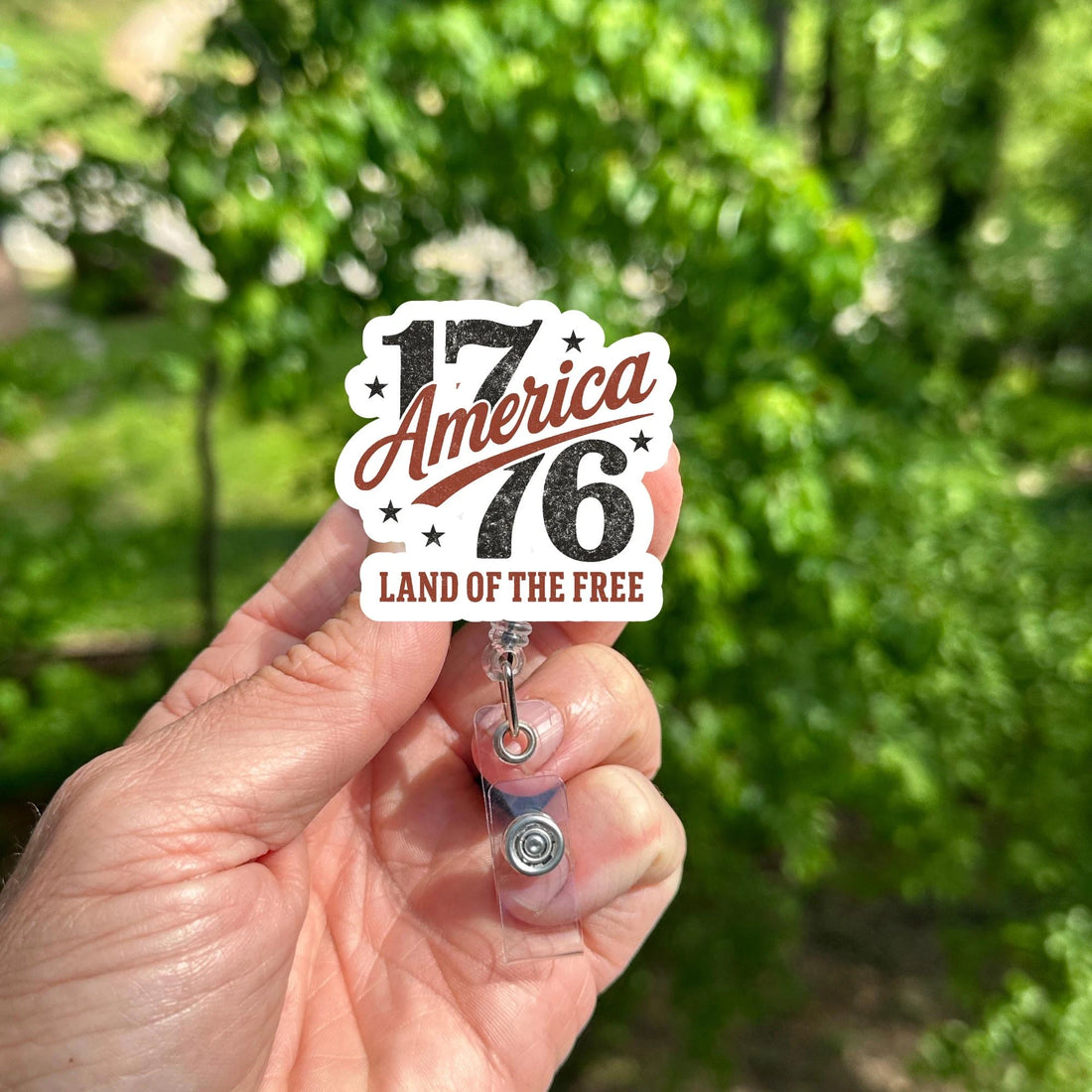 1776 America Badge Reel Land of the Free Retractable ID Holder Patriotic Nurse Clip