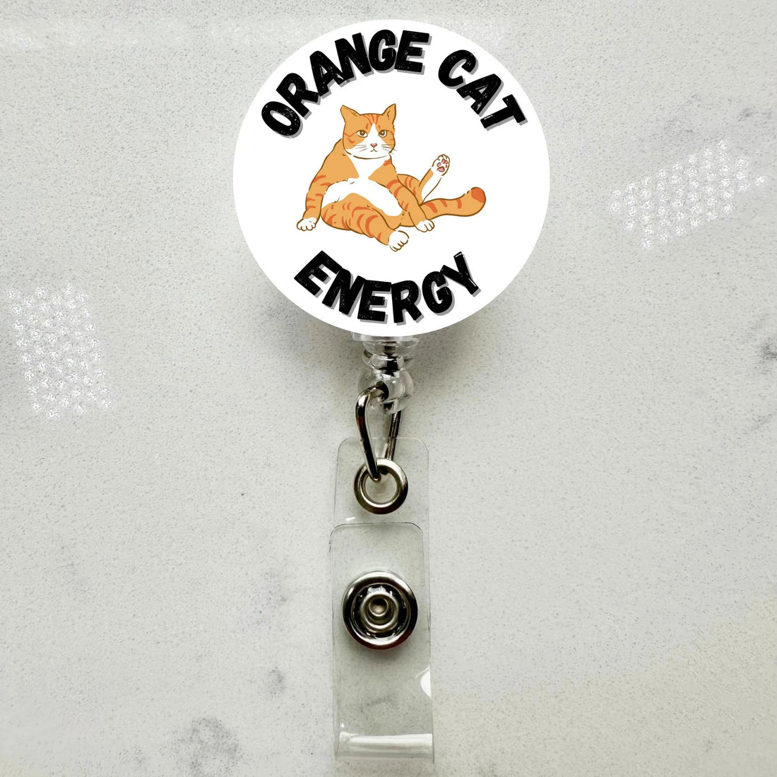 Orange Cat Energy Badge Reel Funny Retractable ID Holder