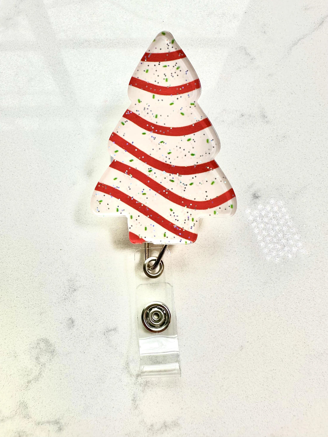 Christmas Tree Cake Badge Reel – Retractable Holiday ID Holder