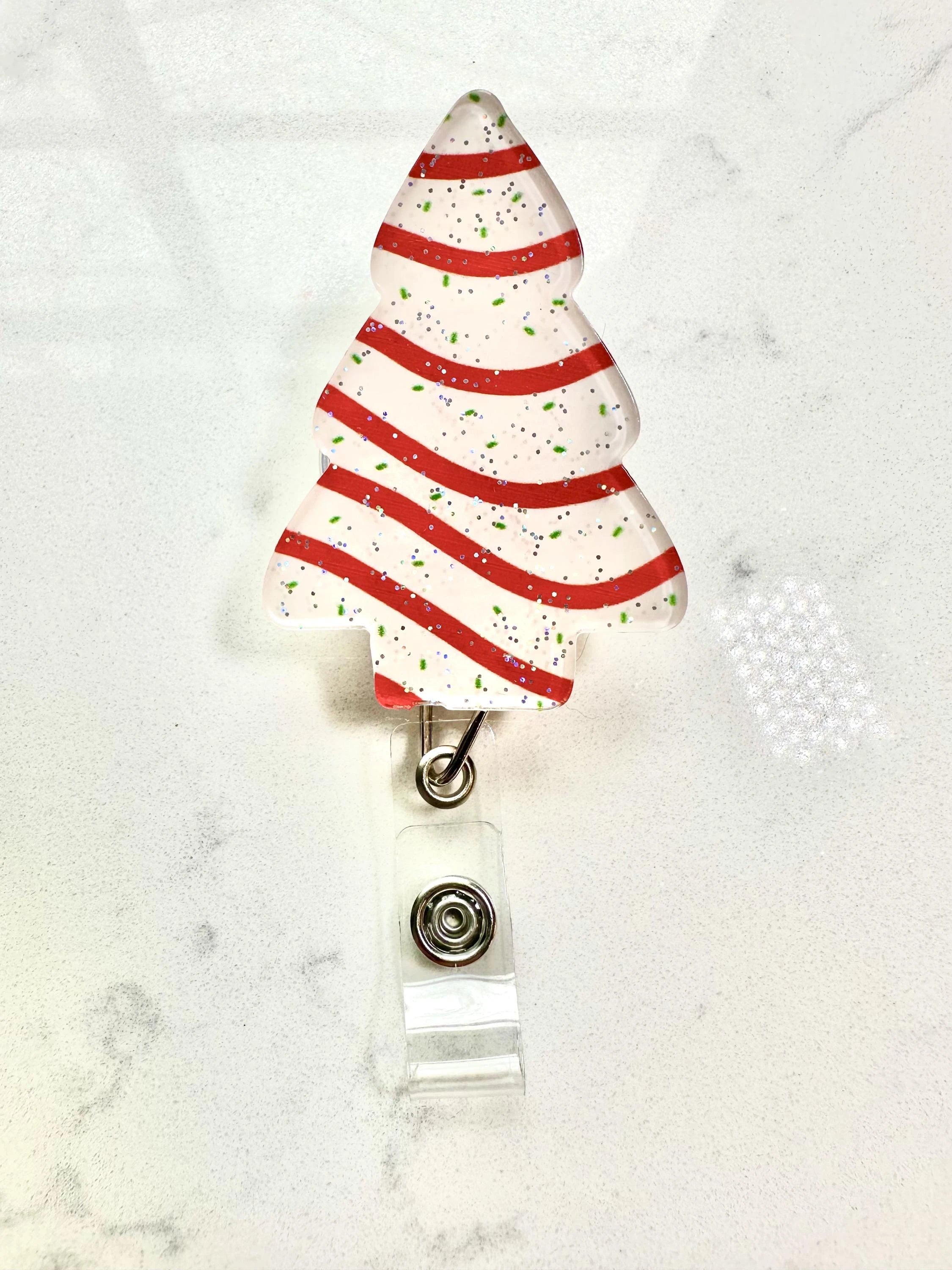 Christmas Tree Cake Badge Reel – Retractable Holiday ID Holder