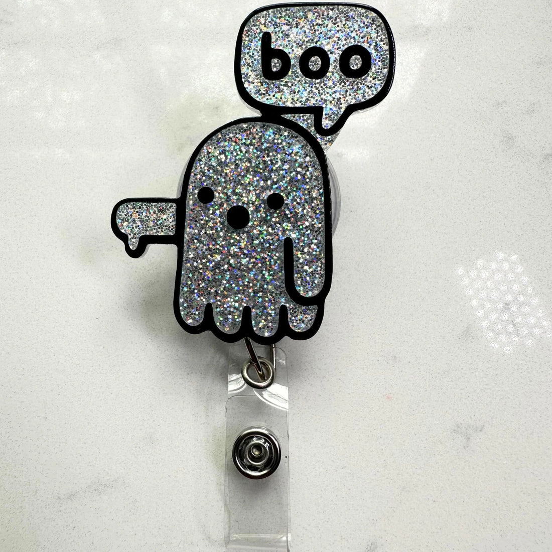 Funny Ghost of Disapproval Halloween Badge Reel Retractable Swivel Belt Clip ID Holder