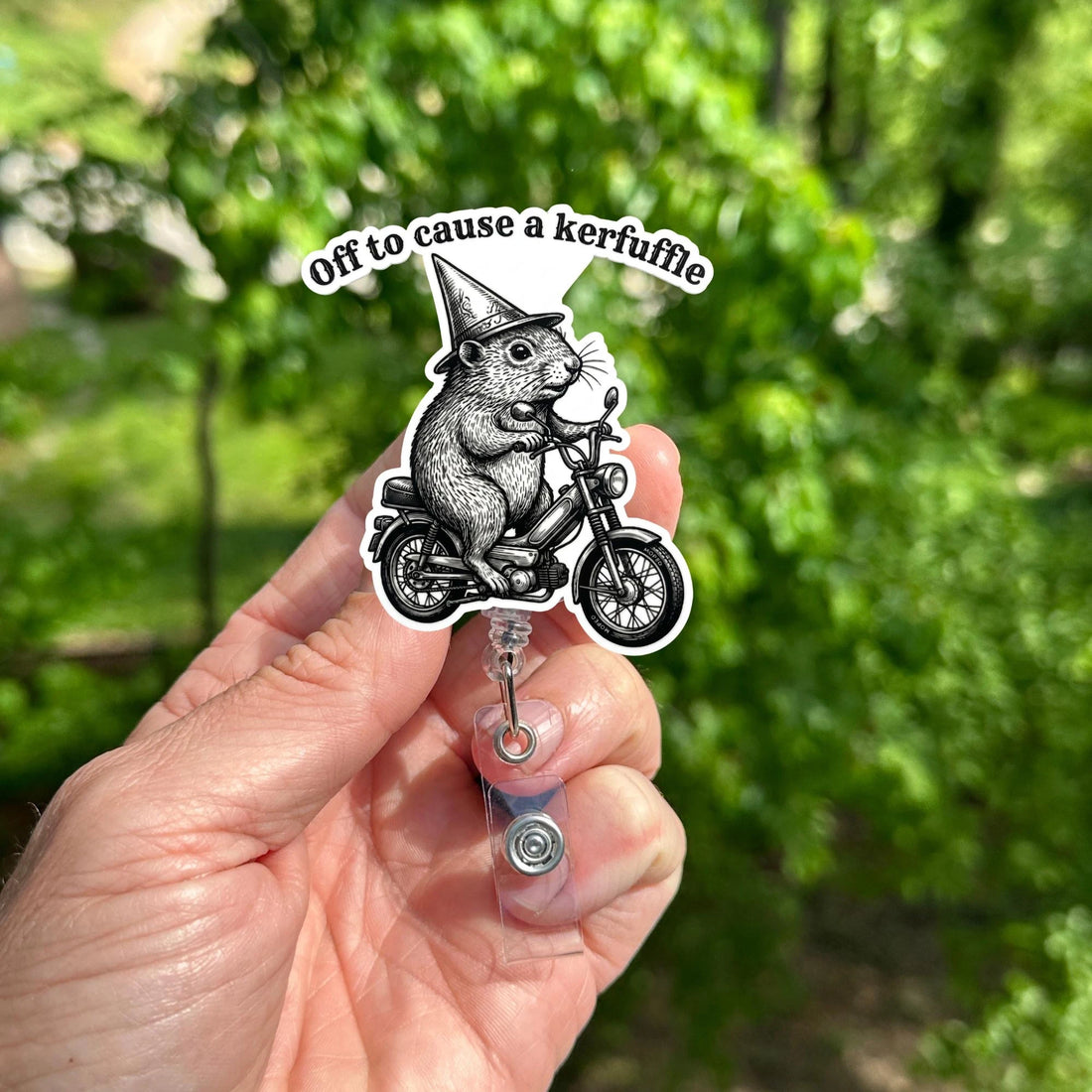 Moped Mouse Badge Reel – Sarcastic Work Accessory, Nurse Teacher ID Holder