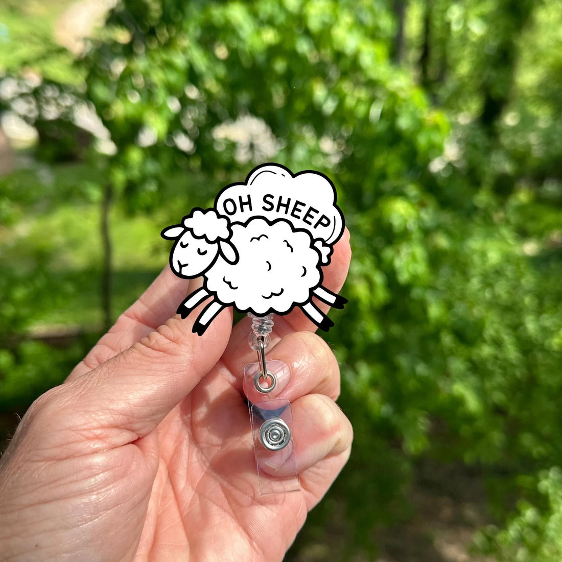 Funny Oh Sheep Badge Reel – Retractable Nurse ID Holder, Medical Clip