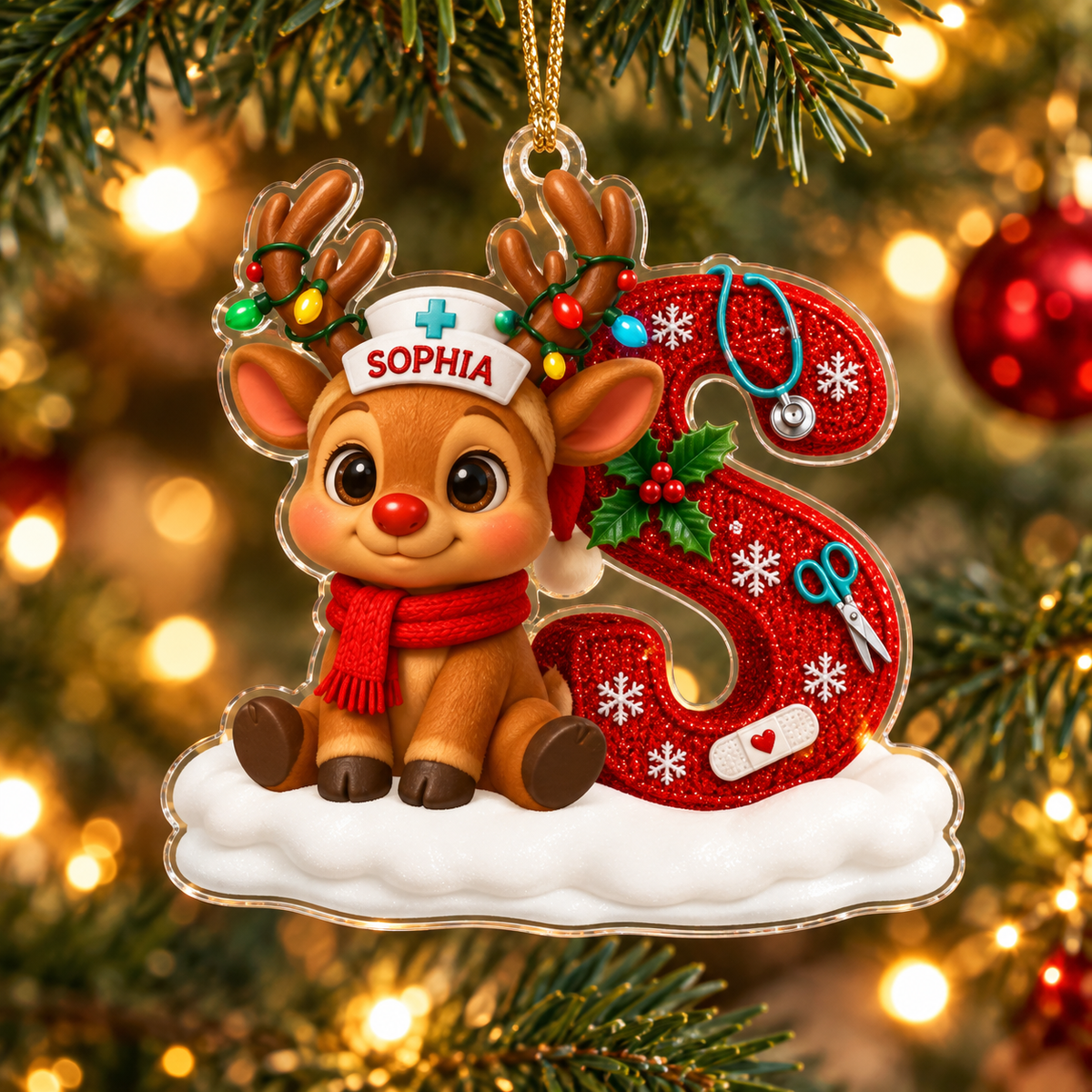 Personalized Nurse Reindeer Christmas Ornament, Christmas Gift for Nurse