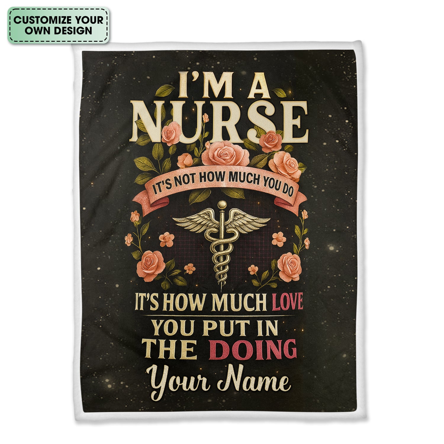 Personalized Nurse Blanket for RN LPN CNA - Inspirational Medical Quote with Caduceus Floral Design - Gift for Nurses Healthcare Workers