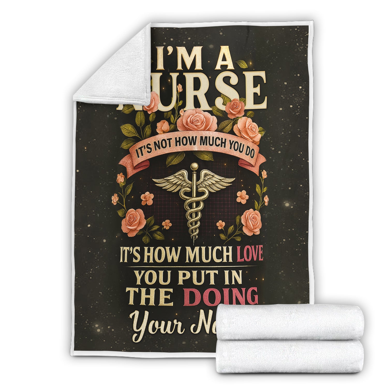 Personalized Nurse Blanket for RN LPN CNA - Inspirational Medical Quote with Caduceus Floral Design - Gift for Nurses Healthcare Workers