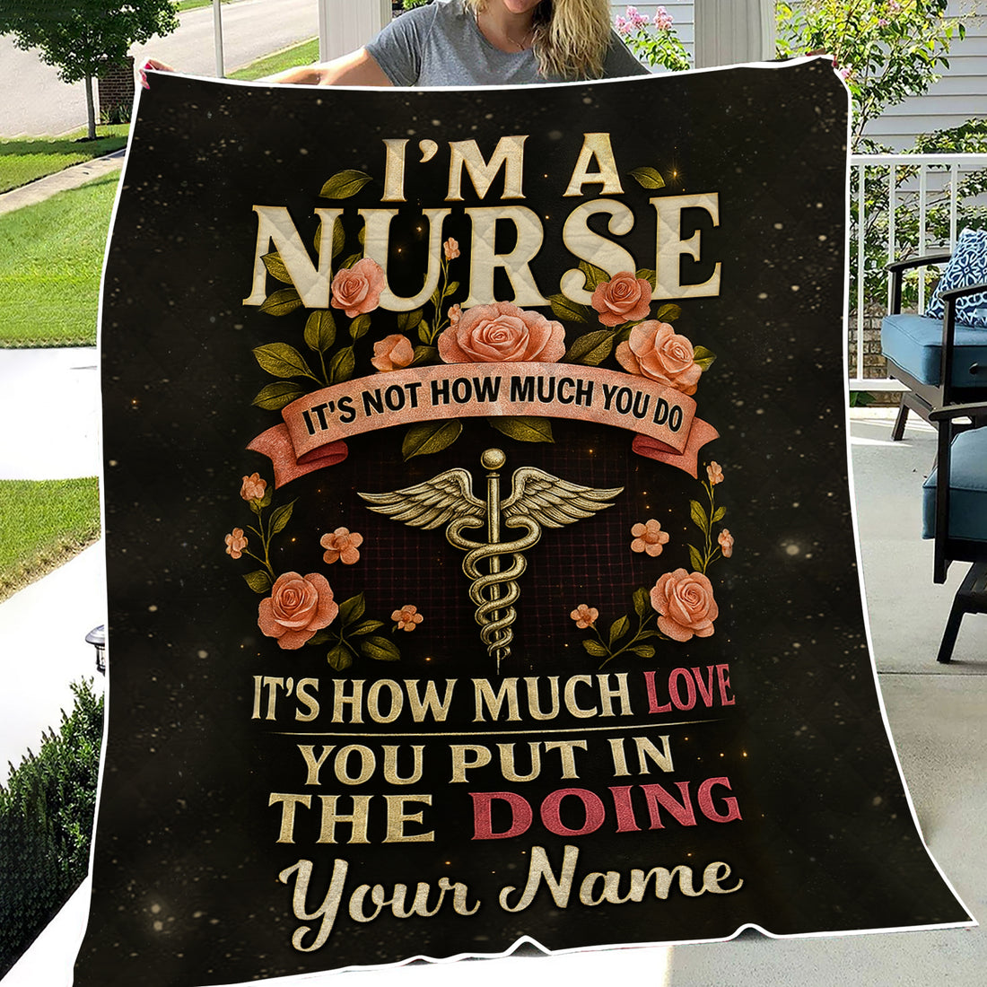 Personalized Nurse Blanket for RN LPN CNA - Inspirational Medical Quote with Caduceus Floral Design - Gift for Nurses Healthcare Workers