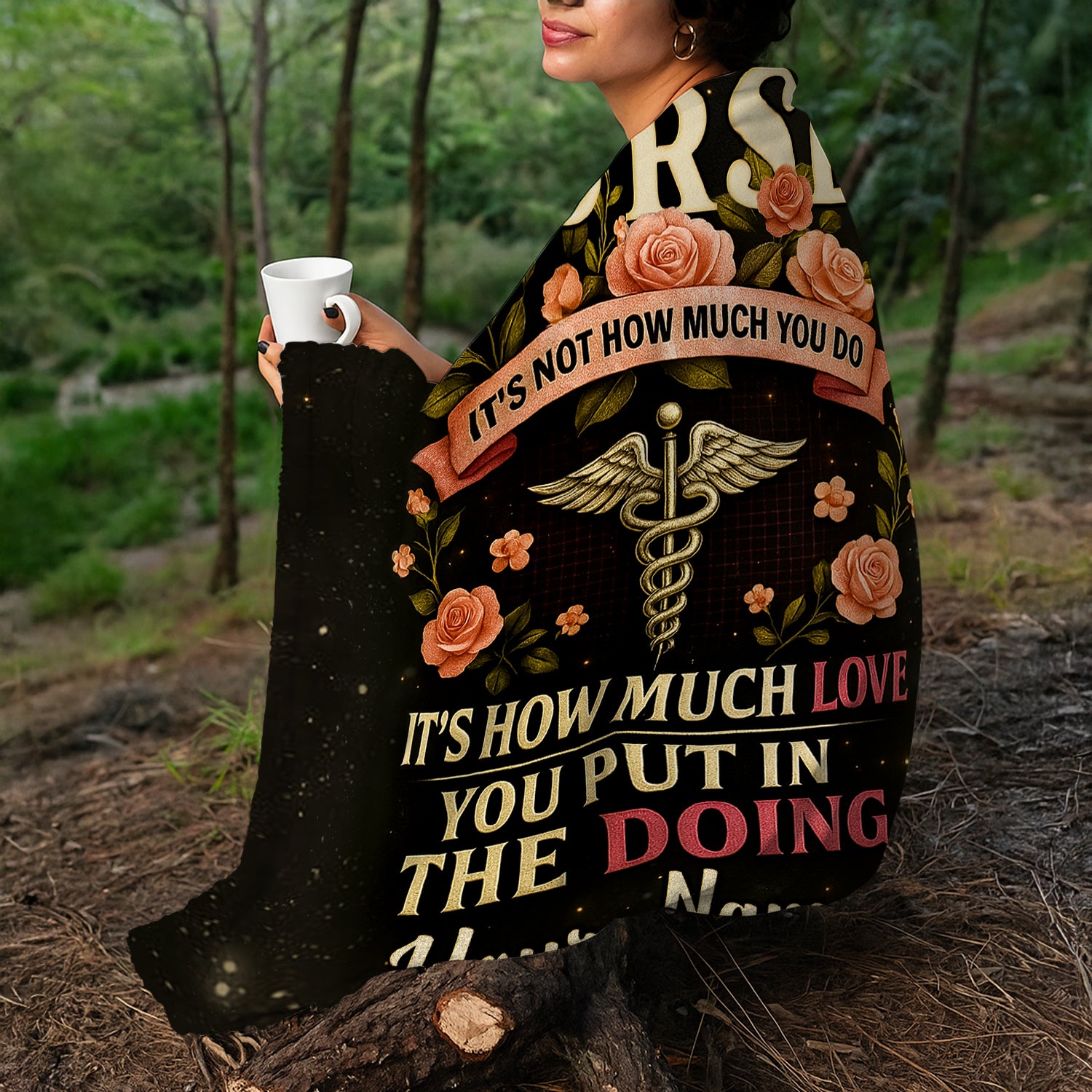Personalized Nurse Blanket for RN LPN CNA - Inspirational Medical Quote with Caduceus Floral Design - Gift for Nurses Healthcare Workers