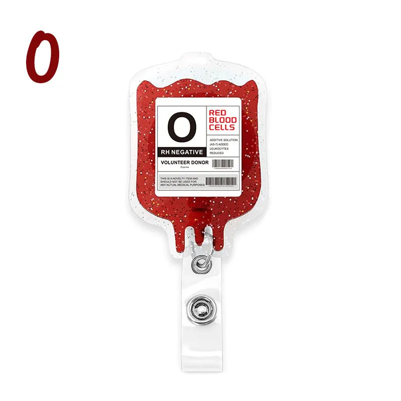 Funny Blood Bag Nurse Badge Reel, Retractable ID Holder for Nurses LPN RN CNA ER, Blood Type A B O AB Designs
