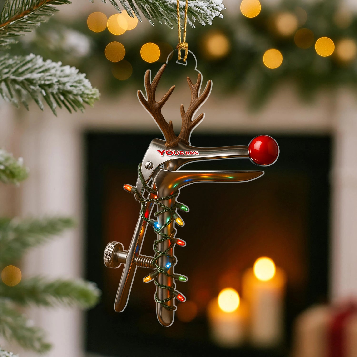 Personalized Speculum Christmas Ornament, Funny OB-GYN Rudolph Ornament, Custom Name Medical Christmas Tree Decor, Gynecologist Holiday Gift