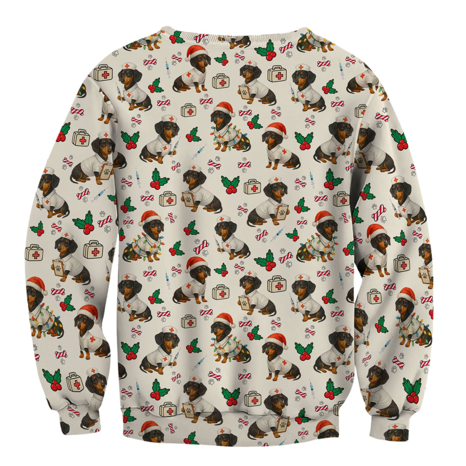 Christmas Dachshund Nurse Scrub Top - Funny Dachshund Dog Scrub Shirt Multi Color - Cute Holiday Nursing Work Shirt for Women