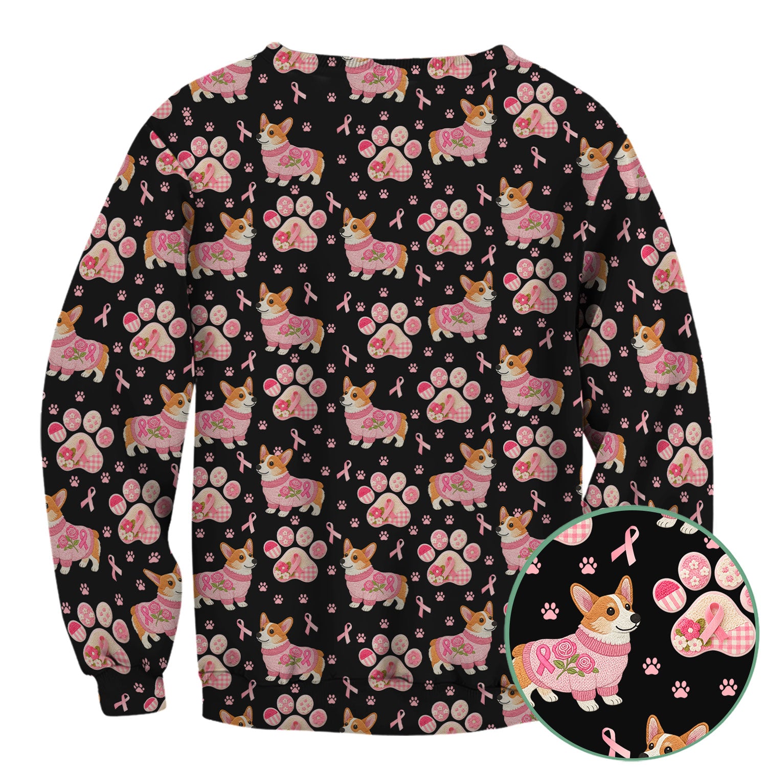 Corgi Pink Ribbon Scrub for Women - Breast Cancer Awareness Shirt - Floral Dog Paw Print Nursing Uniform - Support Gift