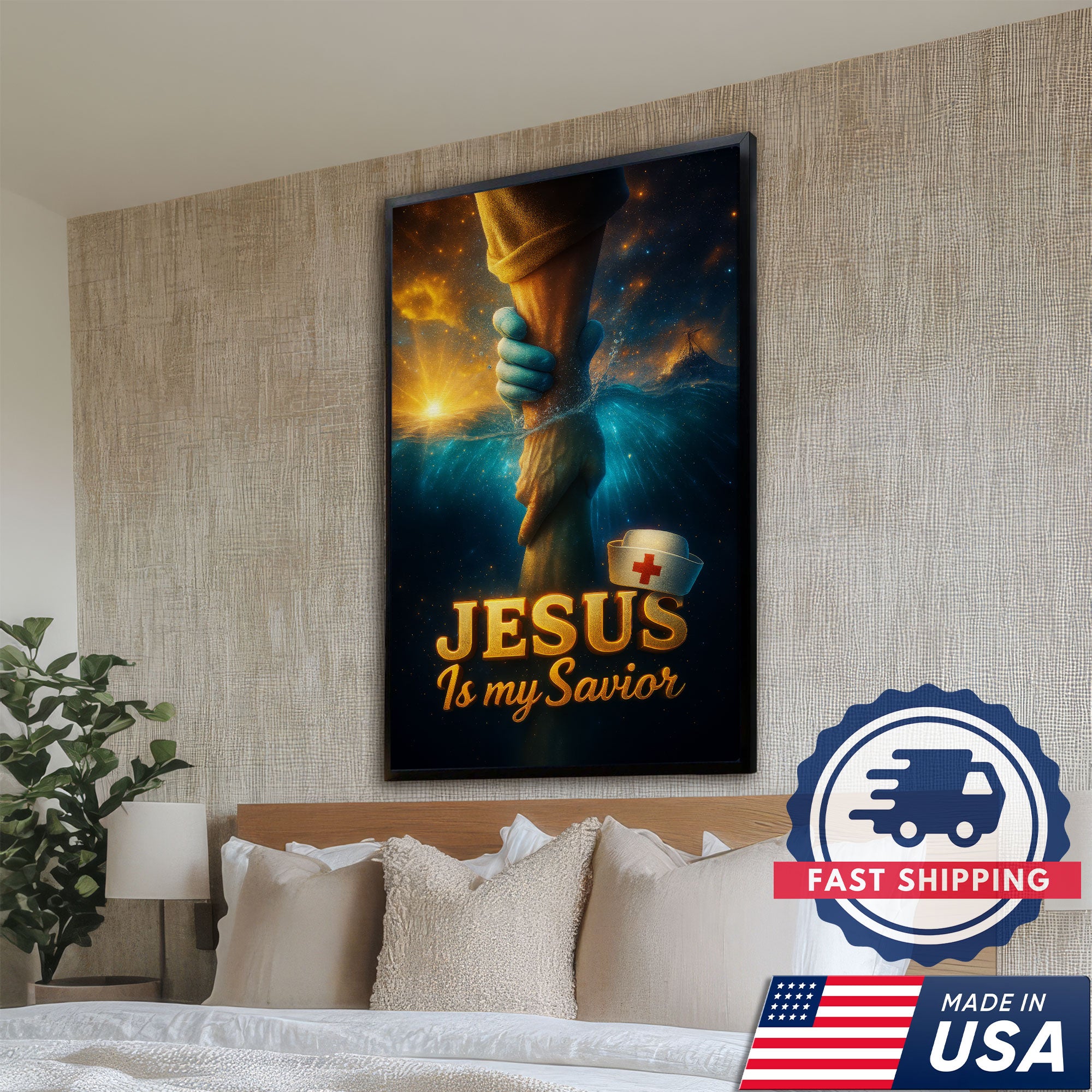 Jesus Is My Savior Nurse Canvas, Christian Faith Gift for RN LPN CNA, Religious Home Decoration