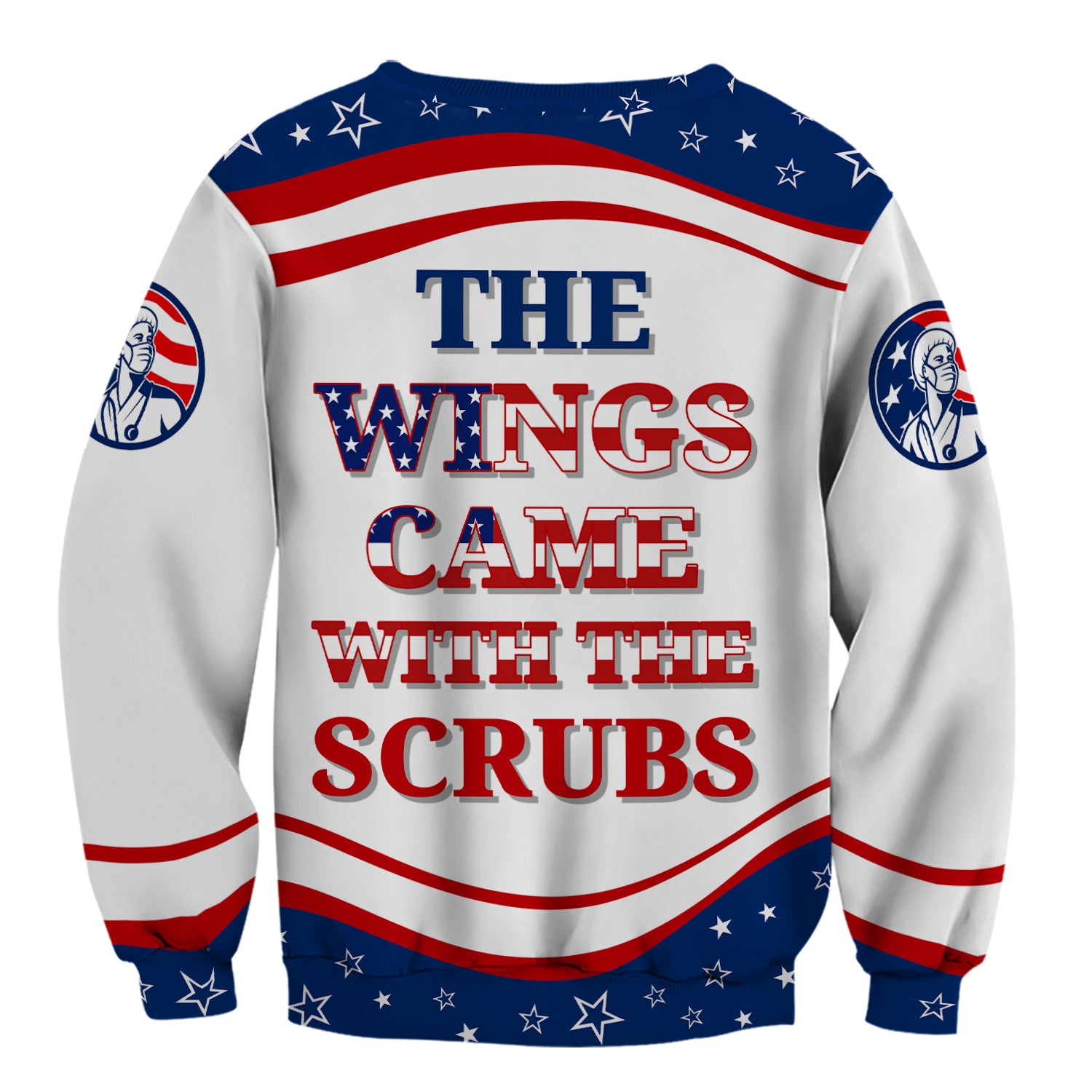 Personalized Nurse Shirt - American Flag Angel Wings & Scrubs Design - Patriotic Gift for RN LPN CNA Women