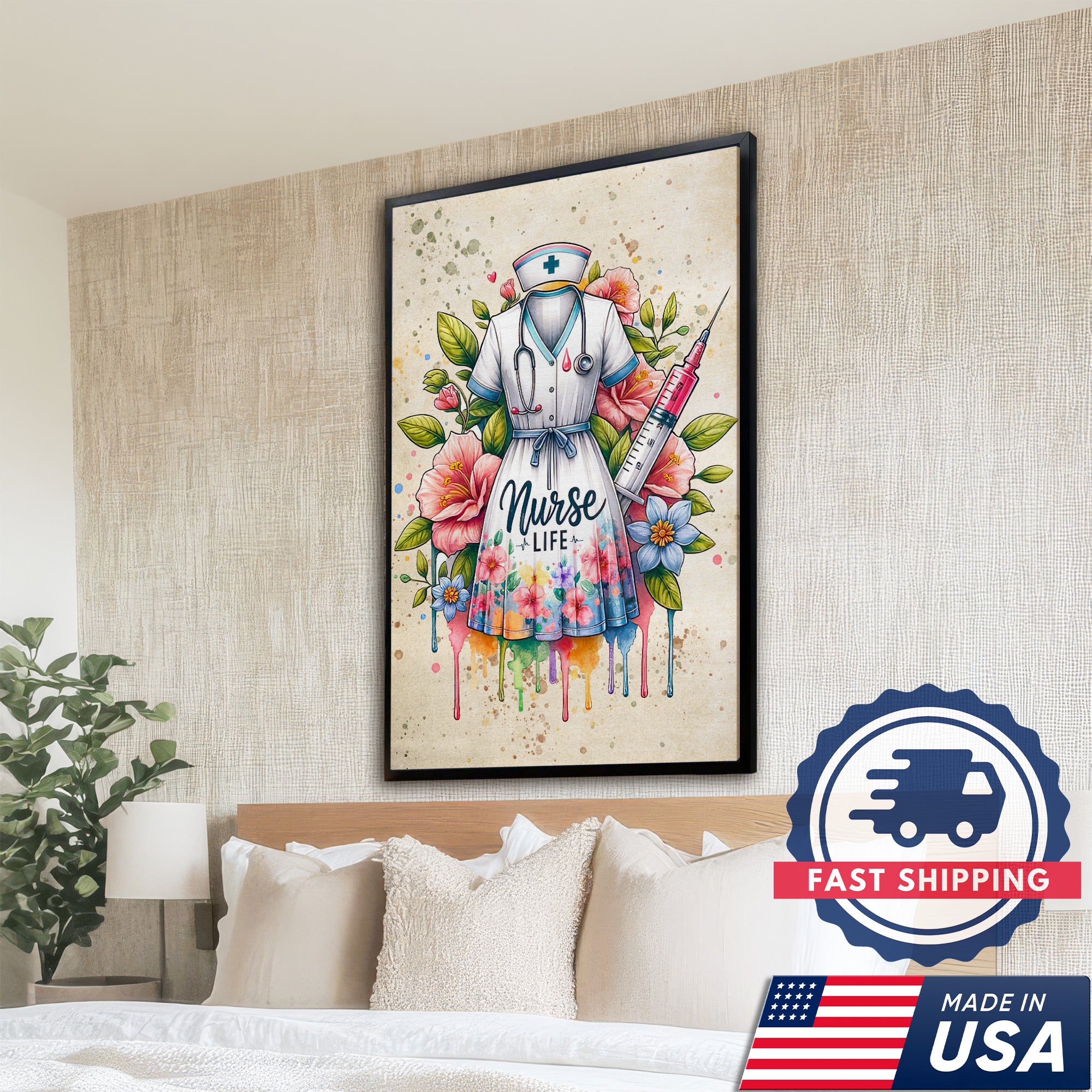 Nurse Life Canvas Art, Floral Nurse Dress Wall Decor, Nurse Graduation Gift for CNA RN LPN