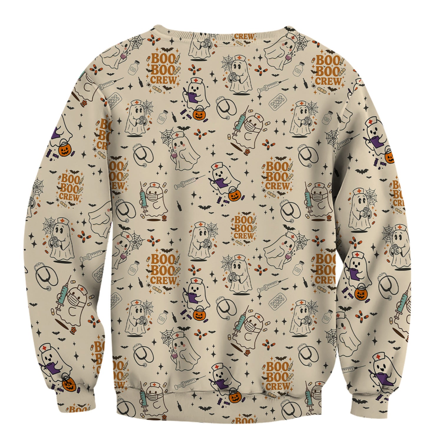 Funny Halloween Scrub Shirt for Nurses - BOO BOO CREW Ghost Design - Cute Fall Medical Top for RN CNA LPN Women