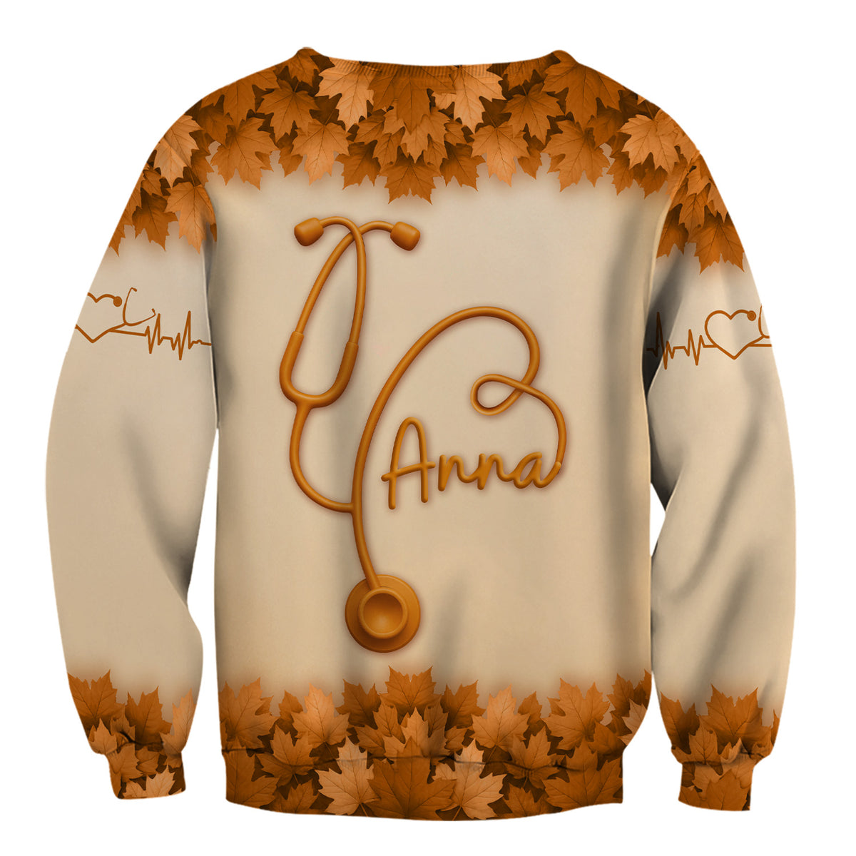 Fall Leaves Nurse Scrub Top with Pumpkins - Personalized Autumn Shirt with Custom Name - Cute Thanksgiving Gift for RN CNA LPN