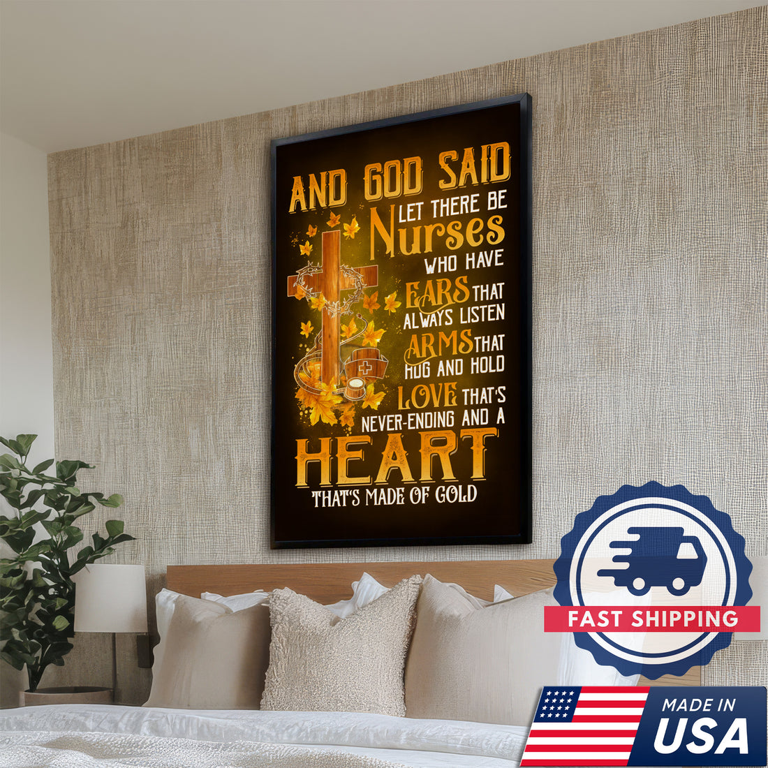 Christian Nurse Wall Art Canvas, And God Said Let There Be Nurses Quote, Gift for RN CNA LPN