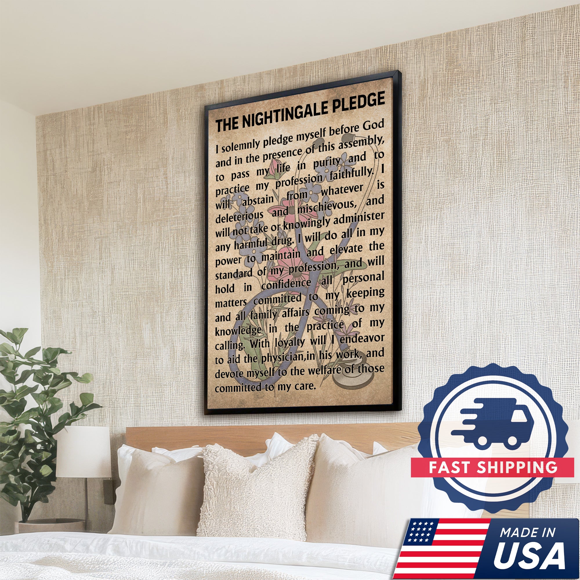 Nightingale Pledge Canvas, Nurse Graduation Gift Wall Decor for RN LPN, Healthcare Worker Office Home Decor Gift