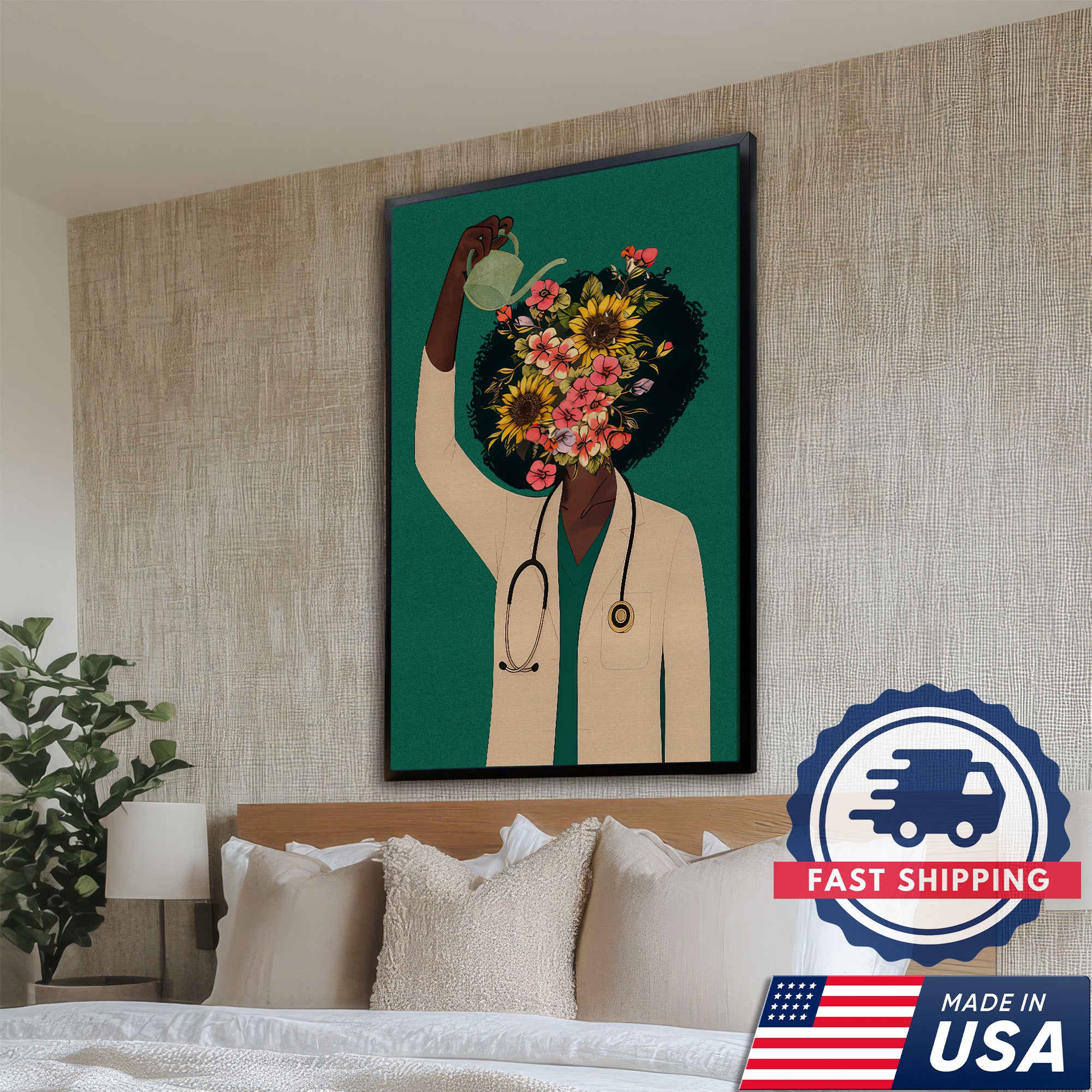 Nurse Floral Canvas Wall Art, Inspirational Medical Office Decor, RN LPN CNA Healthcare Workers Gift
