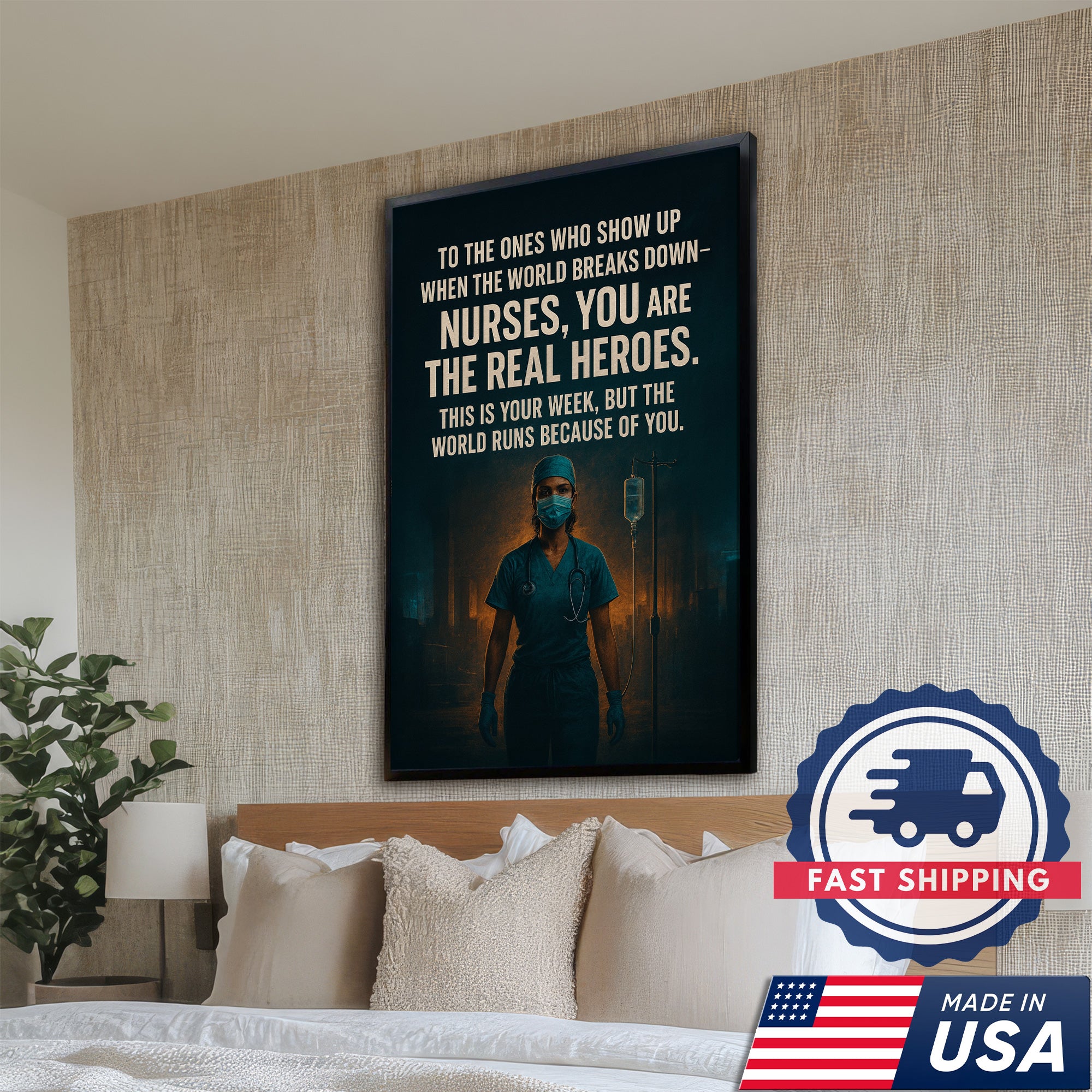 Nurses Are The Real Heroes Wall Art, Inspirational Canvas for Healthcare Worker, RN LPN CNA Gift