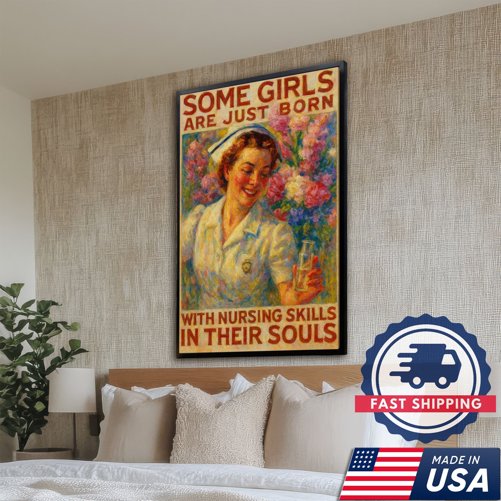 Nurse Wall Art Canvas - Some Girls Are Just Born With Nursing Skills Quote - Inspirational Gift for Nurses Made in USA