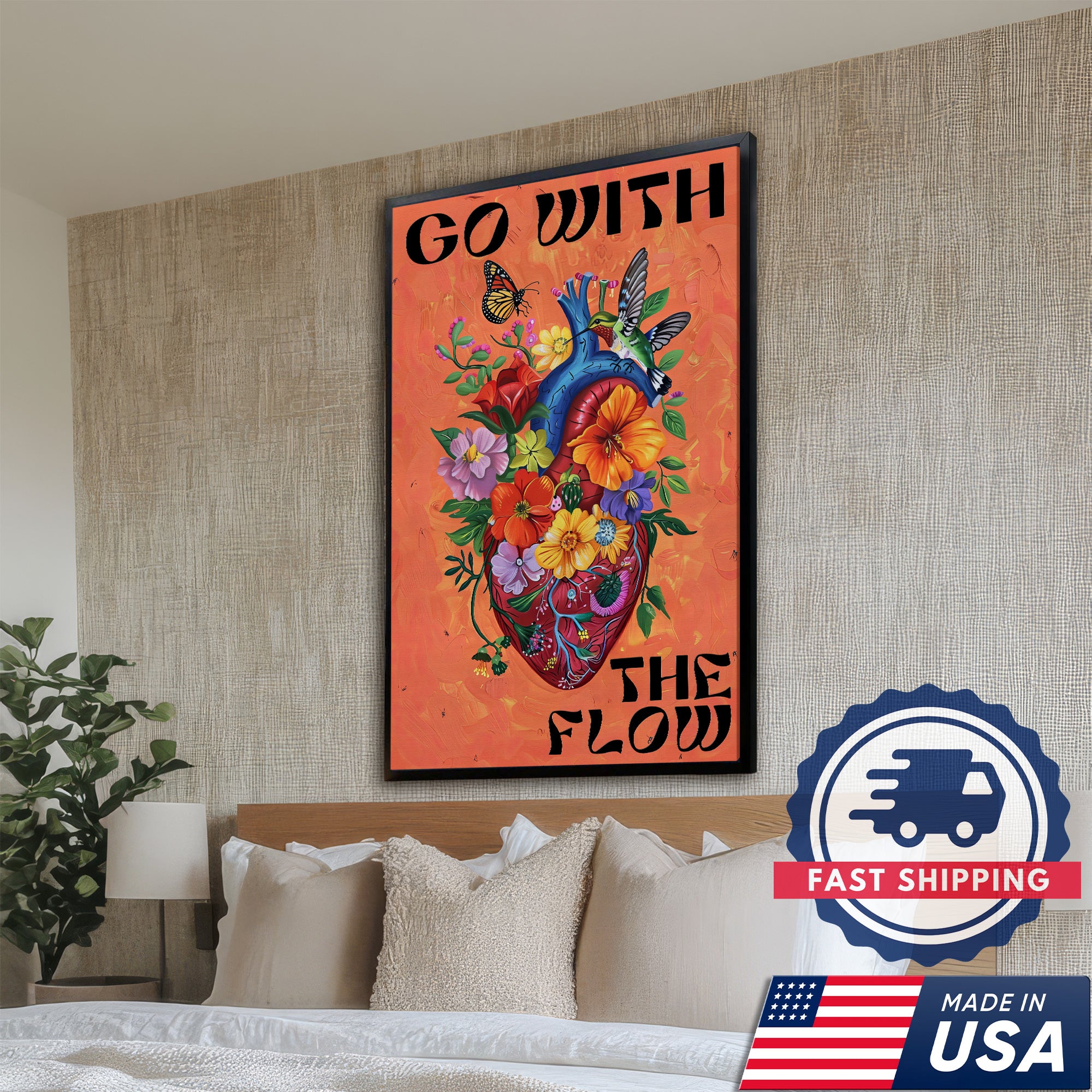 Go With The Flow Canvas, Heart and Flowers Wall Art, RN LPN CNA Healthcare Workers Gift