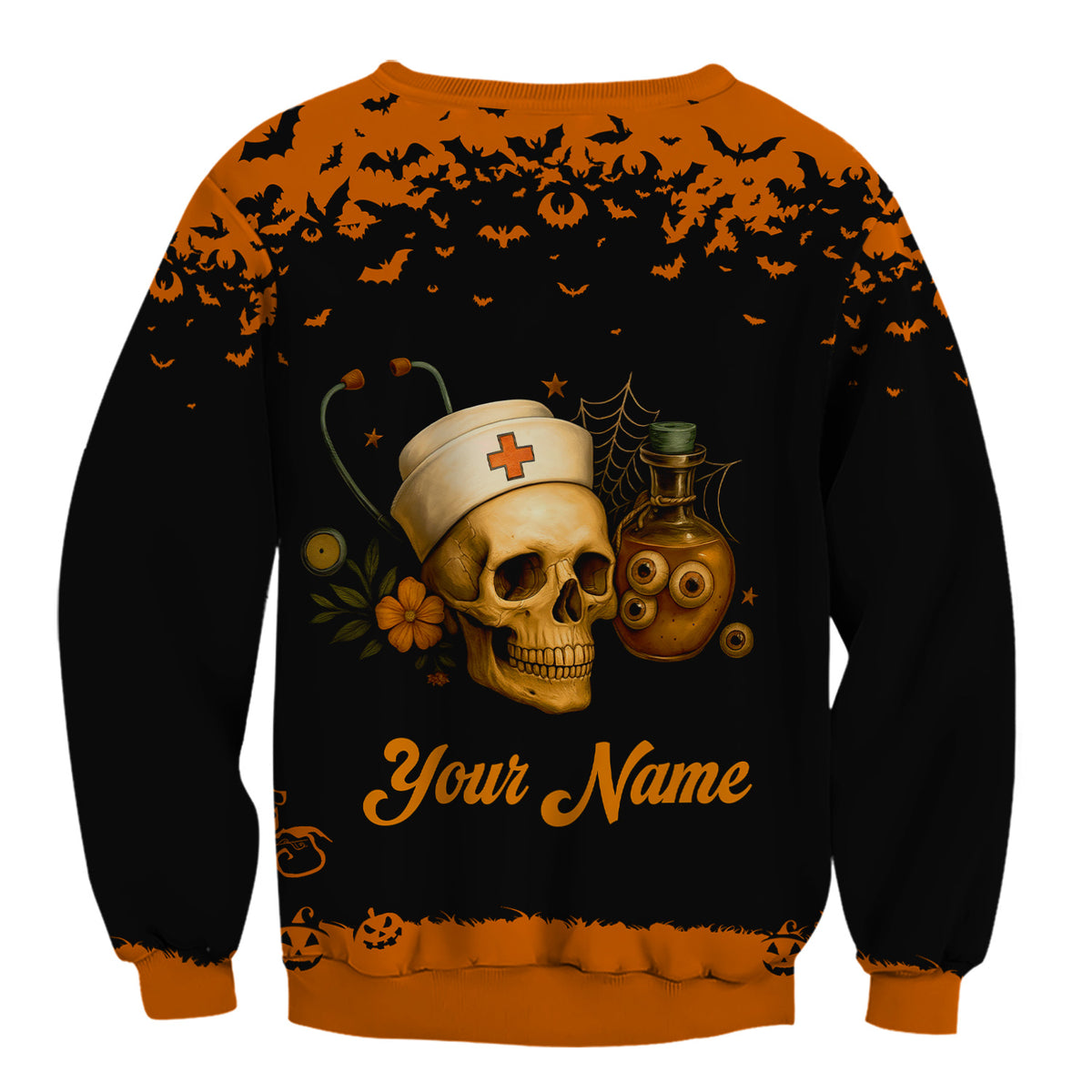 Personalized Halloween Nurse Uniform Top - Custom Name Spooky Witch Costume Inspired Scrub Shirt - Fun Gift for Medical Staff Healthcare Workers