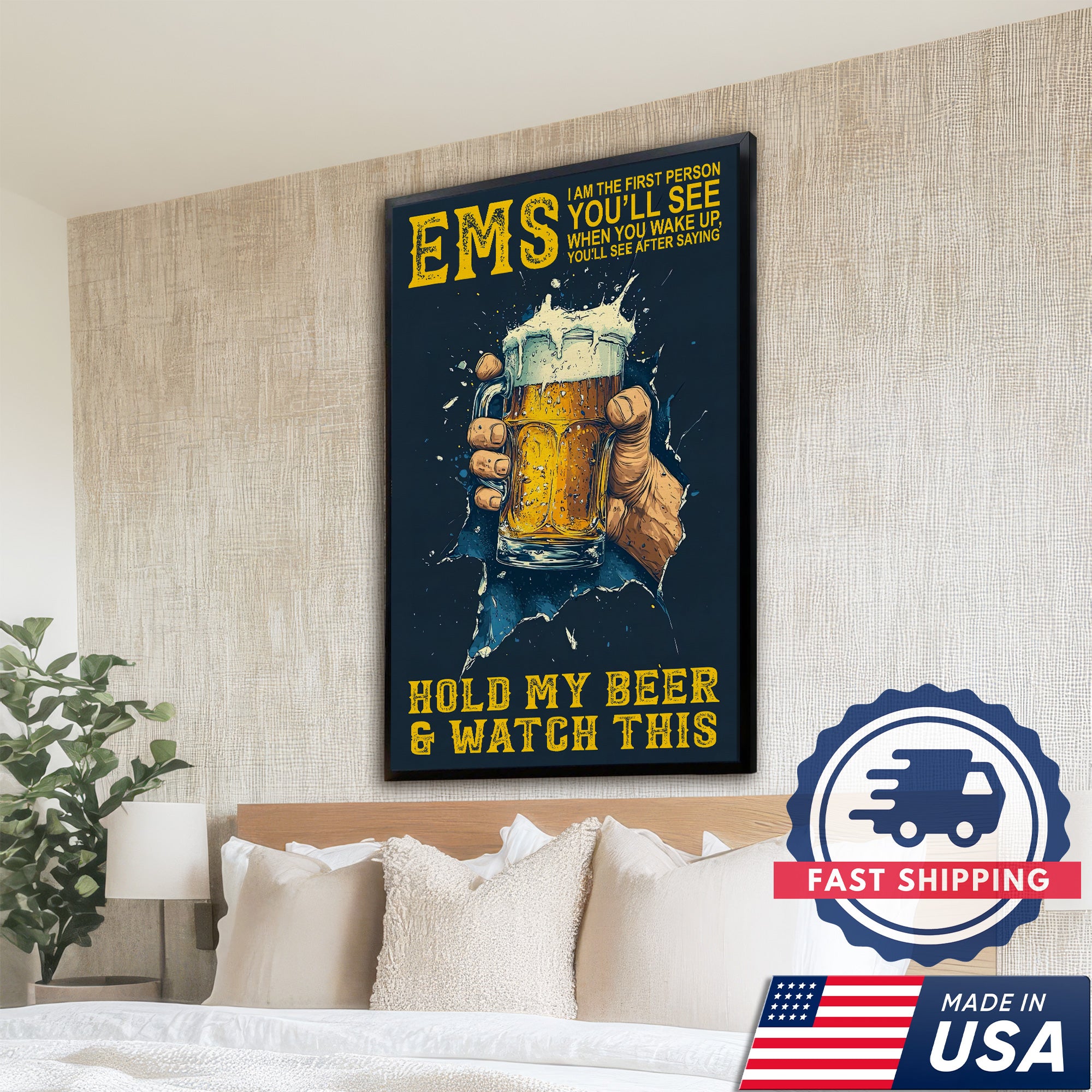 Funny EMS Canvas for Paramedics, Hold My Beer and Watch This Medical Wall Decor, Appreciation Gift Home Decor