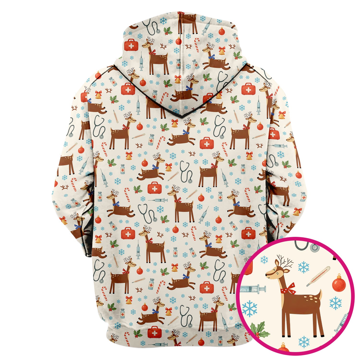 Reindeer Christmas Scrub Top - Snowflakes Candy Canes Holiday Medical Shirt - Xmas Scrubs for Women RN CNA LPN