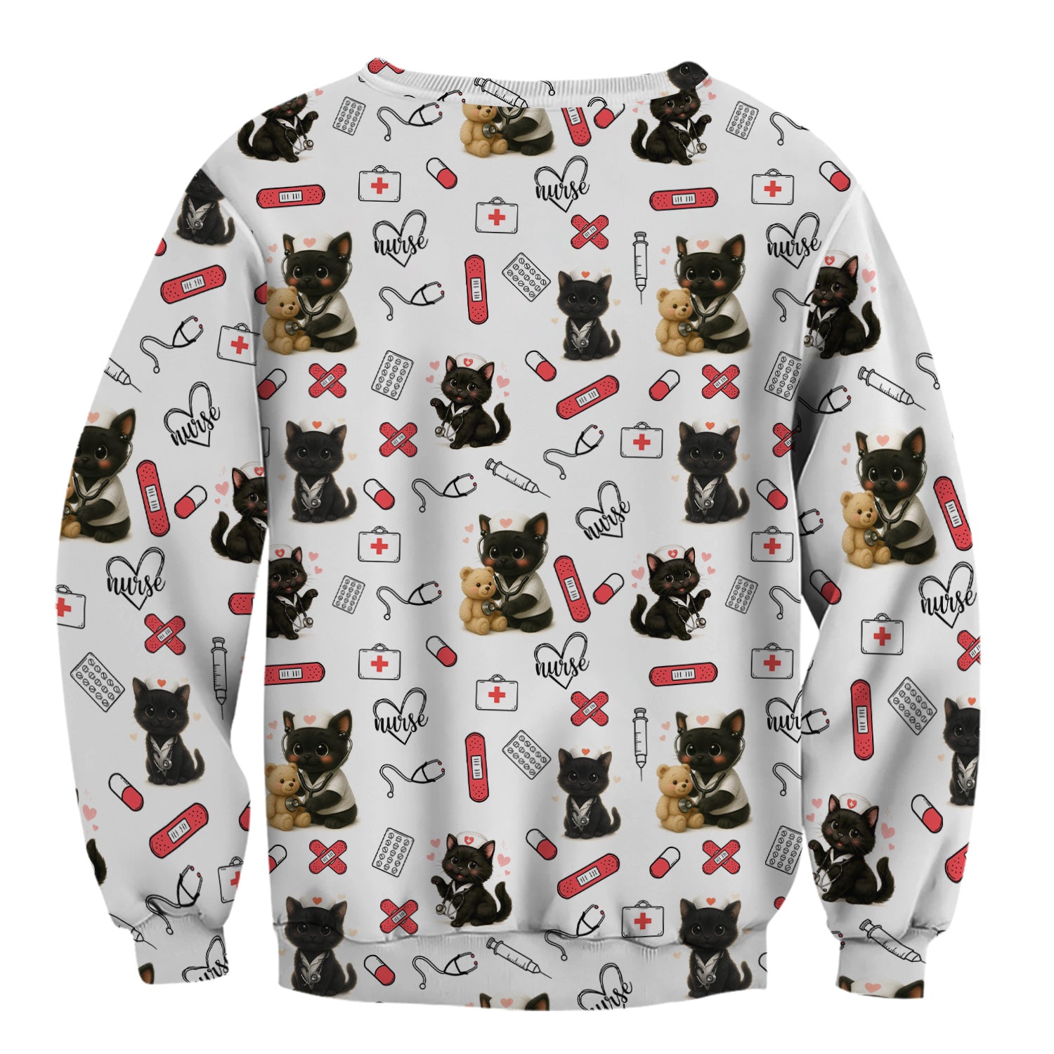 Cute Black Cat Nurse Scrub Top for RN CNA LPN - Funny Kitty Medical Pattern Uniform - Gift for Cat Loving Healthcare Women