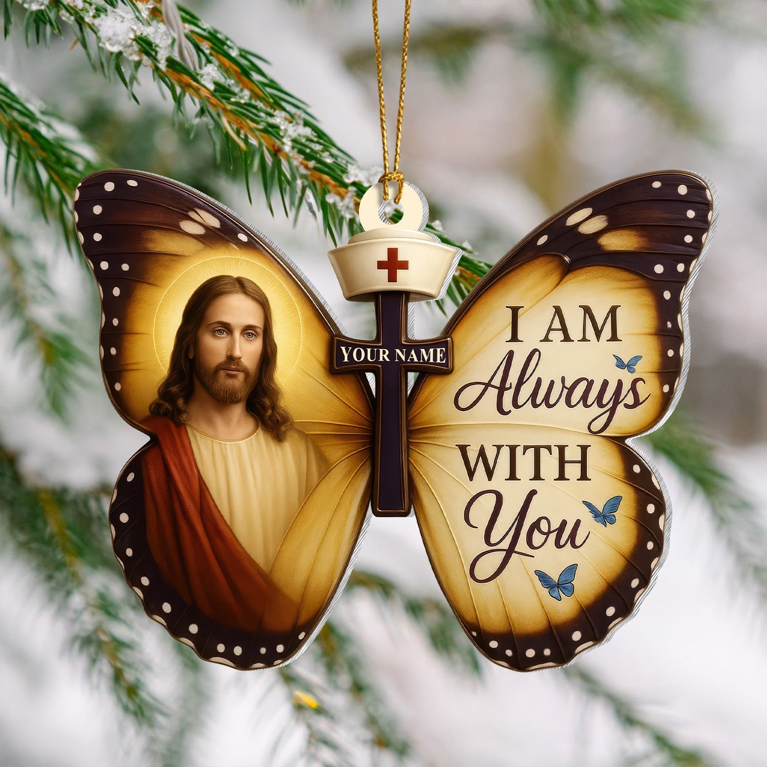 Christian Nurse Ornament, Jesus Butterfly Decoration, Nurse Christmas RN LPN CNA Gift