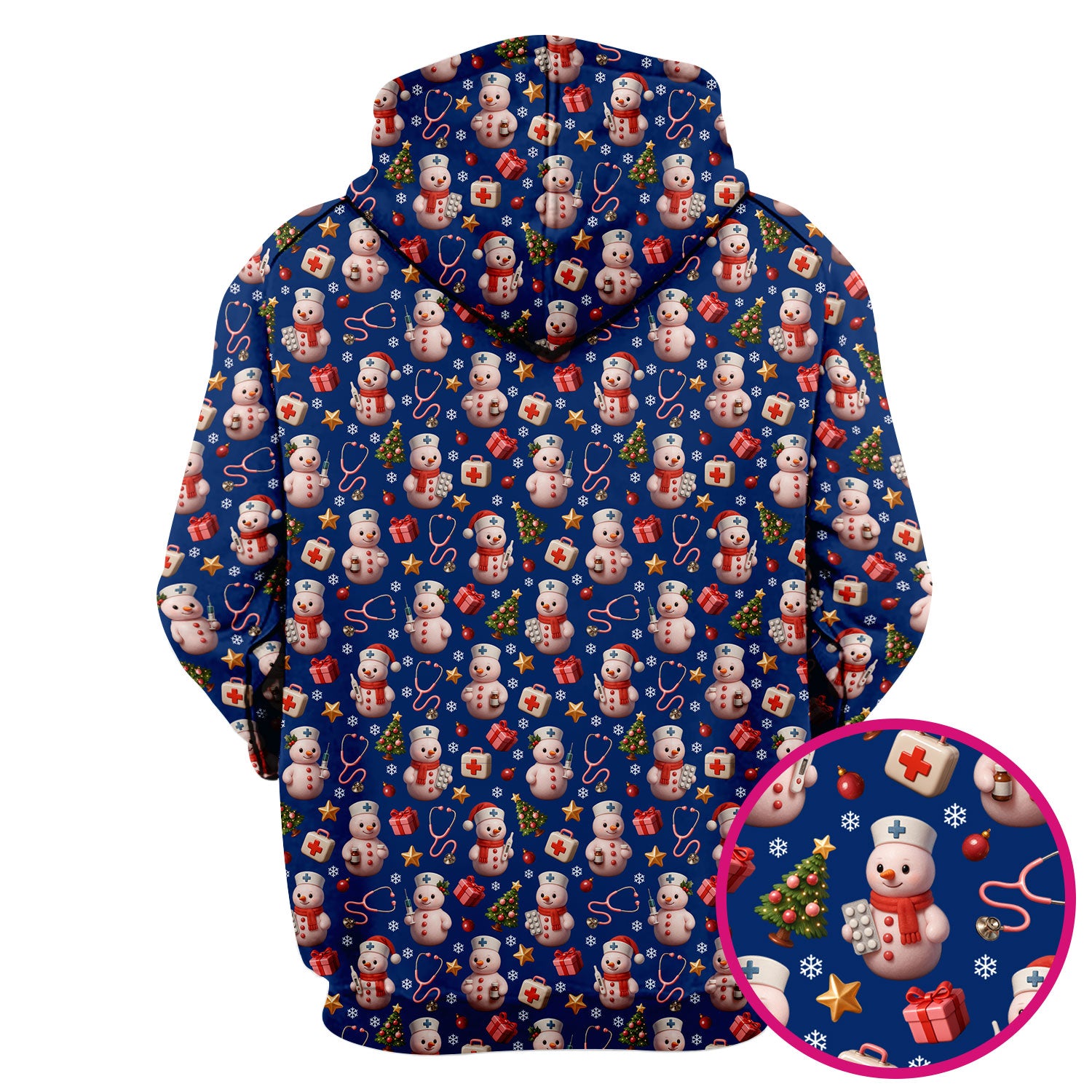 Snowman Pattern Christmas Nurse Scrub Top - Cute Holiday Medical Shirt - Funny Festive Scrubs Gift for RN LPN CNA Nurses