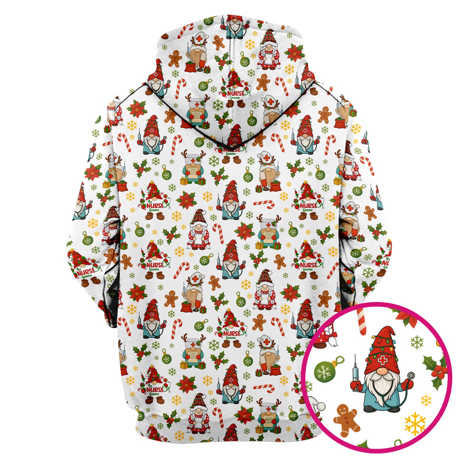 Christmas Gnome Nurse Scrub Top - Cute Holiday Santa Reindeer Print Scrubs - Funny Xmas Medical Scrub Shirt Gift for Women, CNA, RN, Doctor