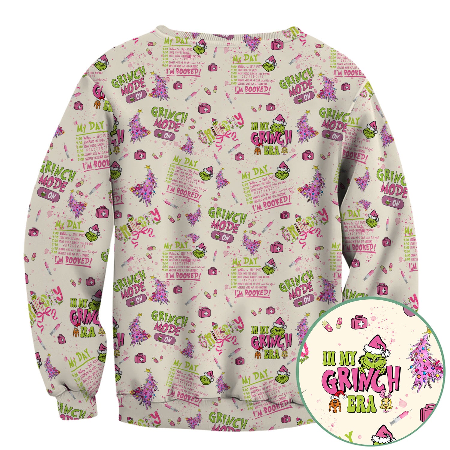 Funny Christmas Scrub Top for Women - Grinch Mode On Holiday Nurse Uniform Shirt - Pink Grinchmas Gift for RN CNA LPN