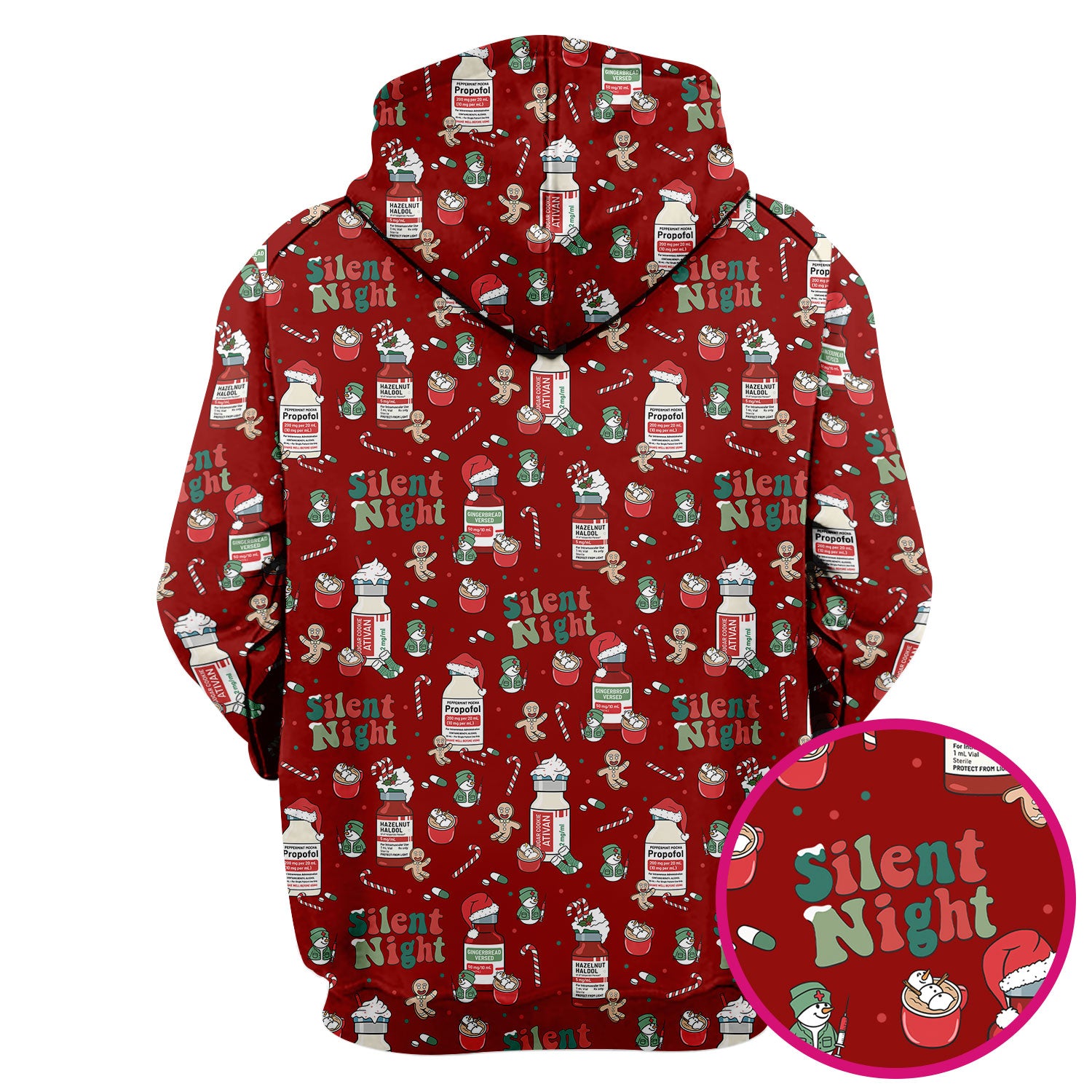 Funny Medicine Scrub Top for Nurses - Silent Night Propofol Print Christmas Scrub Tops with Candy Cane & Gingerbread - Holiday Medical Shirt Gift for RN CNA LPN