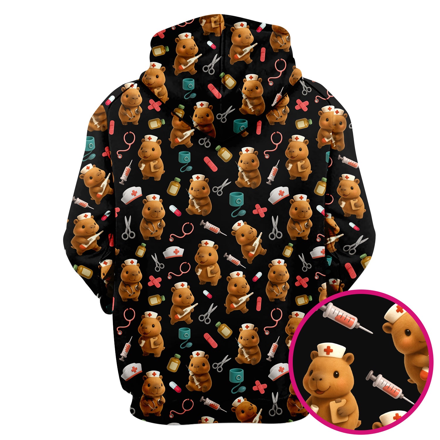 Funny Bear Scrub Top for Women - Nurse Hat and Syringe Pattern Medical Scrubs - Cute Teddy Nurse Shirt Gift for RN CNA LPN