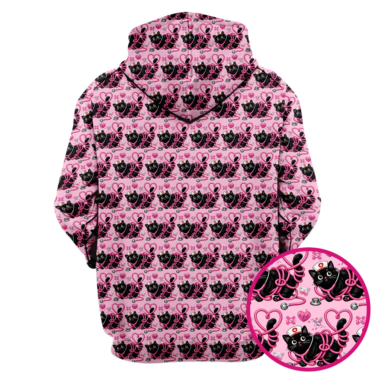 Valentine Cute Cat Nurse Heart Print Scrub Top, Comfortable Scrubs for Nurses